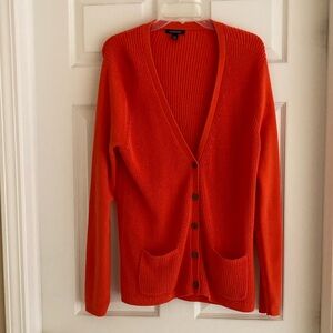 Lands' End Women's Long Sleeve Cardigan Sweater Size Large - Orange
